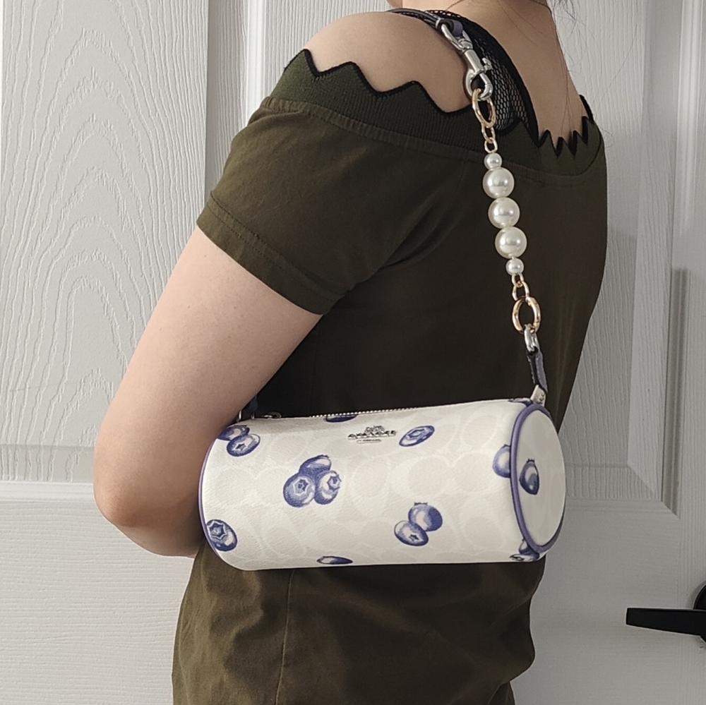 Nolita Barrel Bag In Signature Canvas With Blueberry Print with Free Extender